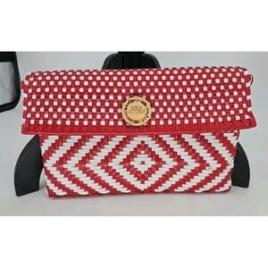 Maria‎ Victoria Red White Clutch Handbag PVC Handcrafted in Mexico Red White